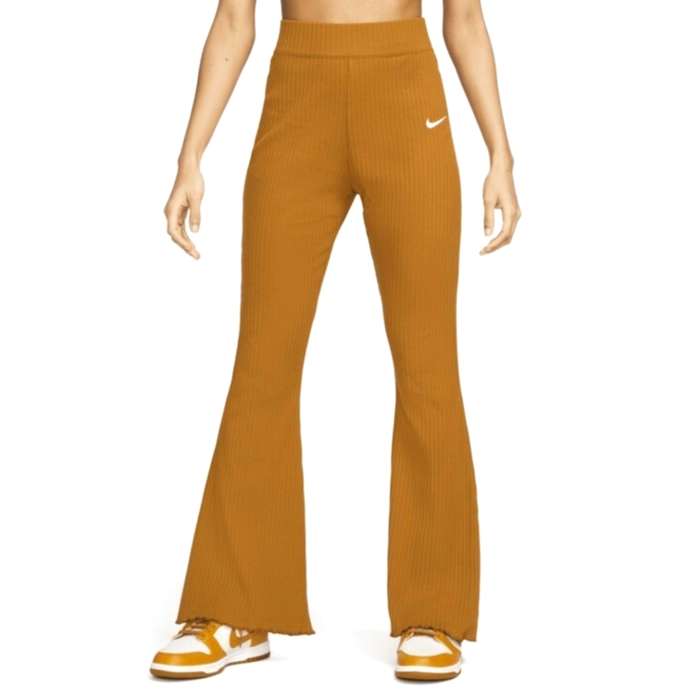 Nike High Waisted Ribbed Flare Jersey Pants Mustard